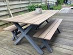 Eettafel  +2 losse banken  voor in de tuin, Ophalen, Gebruikt, 6 zitplaatsen, Bank