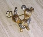 broche vintage konijn goud met bloem en diamantjes A&S '50-6, Goud, Broche, Verzenden, Verguld