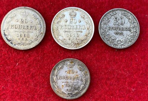 Oude Russische zilveren munten van 15 en 20 Kopeks, Antiek en Kunst, Antiek | Zilver en Goud, Zilver, Ophalen of Verzenden