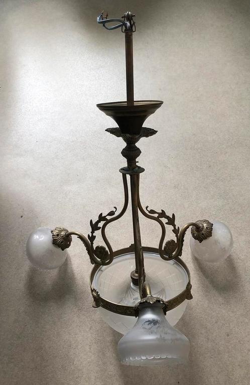 Art-Nouveau kroonluchter, 1910, perfecte staat, Huis en Inrichting, Lampen | Kroonluchters, Gebruikt, Glas, Metaal, Ophalen