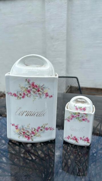 2 antieke voorraadpotten - vermicelle & vanille beschikbaar voor biedingen