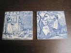 2 oude antieke tegels Wit blauw, gemerkt, Ophalen of Verzenden