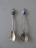 2 oude zilveren lepeltjes suikerlepels Delfts blauw, Antiek en Kunst, Verzenden