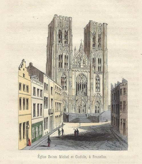 1855 - Brussel / Bruxelles / Sainte Gudule, Antiquités & Art, Art | Eaux-fortes & Gravures, Enlèvement ou Envoi