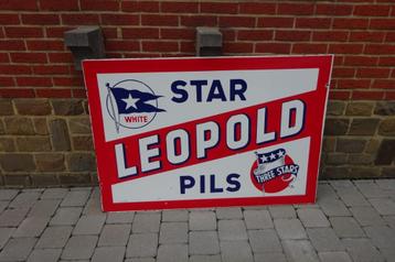 Leopold Three Stars 1955 dubbelzijdige emaille pils  beschikbaar voor biedingen