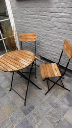 Ronde tuintafel + 2 stoelen, Tuin en Terras, Ophalen, Rond, Zo goed als nieuw, Hout