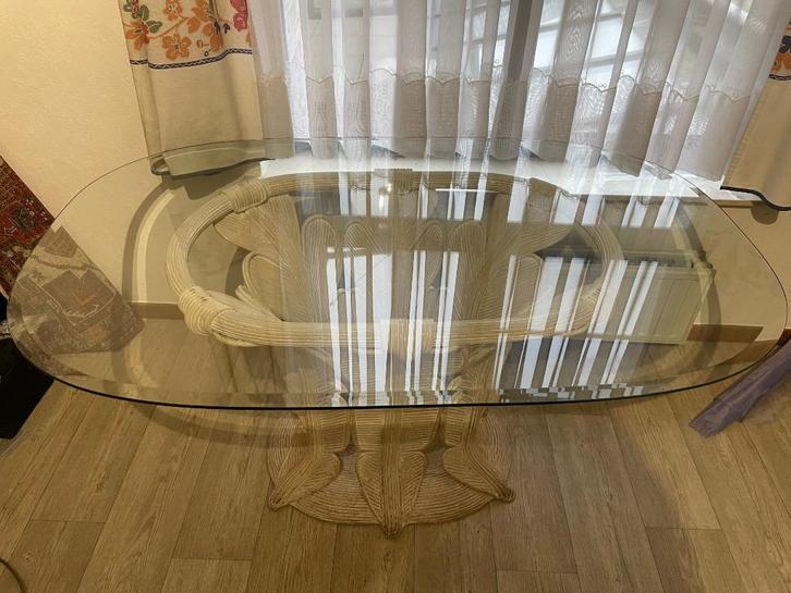 Ovale glazen tafel, Huis en Inrichting, Tafels | Eettafels, Gebruikt, 150 tot 200 cm, 50 tot 100 cm, Vijf personen of meer, Ovaal