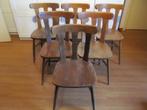 6 houten stoelen (eetkamer- keuken- bistro-), Vijf, Zes of meer stoelen, Vintage eiken eetkamer-/keukenstoel, Gebruikt, Bruin