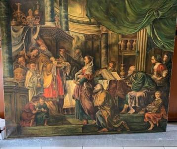 Religieus kunstwerk olieverf op doek 1945 beschikbaar voor biedingen