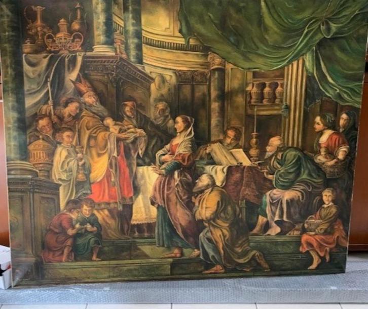 Religieus kunstwerk olieverf op doek 1945, Antiek en Kunst, Kunst | Schilderijen | Klassiek, Ophalen