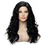 Swiss lace pruik lang zwart haar beach wave krullen Calyx, Verzenden, Nieuw, Pruik of Haarverlenging