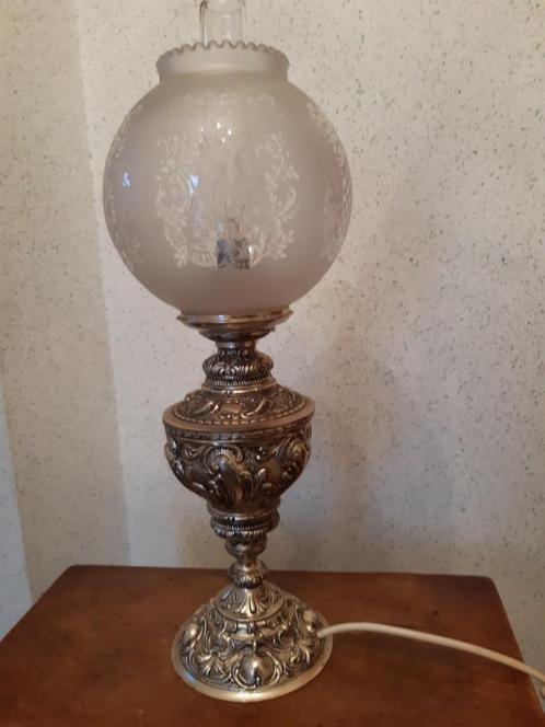 Electrische petroleumlamp verzilverd, Antiek en Kunst, Antiek | Brons en Koper, Brons, Ophalen