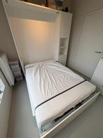 Bedkast / opklapbed met bureau, Ophalen, Gebruikt, Wit, 140 cm