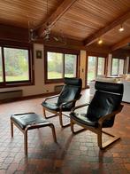 Ikea lederen schommelstoelen + voetbank, Maison & Meubles, Fauteuils, Enlèvement, Cuir