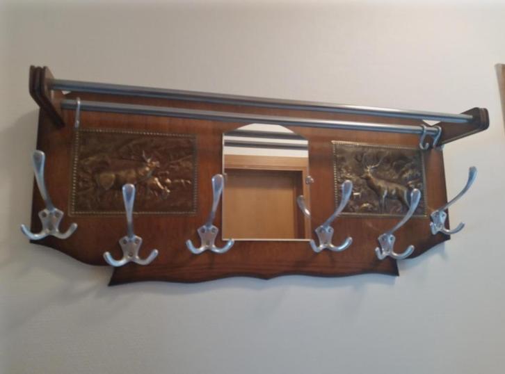 Kapstok eik met koperen herten, Huis en Inrichting, Woonaccessoires | Kapstokken, Zo goed als nieuw, Wandkapstok, Minder dan 100 cm