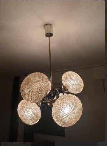 vintage space age R.Essig hanglamp kroonluchter, Ophalen, 50 tot 75 cm, Zo goed als nieuw, Glas