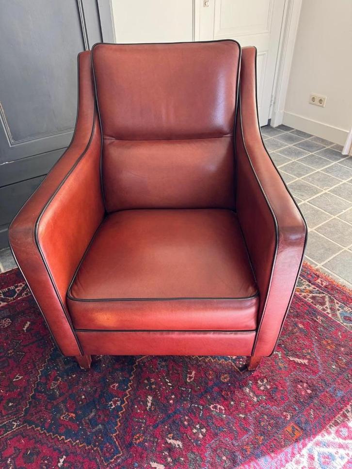 Fauteuil en cuir marron, Maison & Meubles, Fauteuils, Comme neuf, Cuir, 50 à 75 cm, 75 à 100 cm, Enlèvement