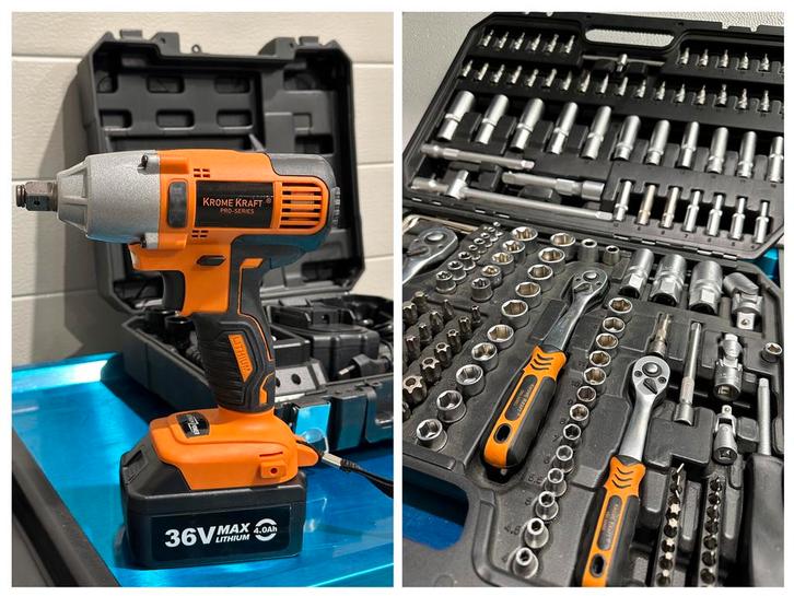 171 delig Gereedschapkoffer + Slagmoersleutel 36V, Auto diversen, Autogereedschap, Nieuw, Ophalen of Verzenden