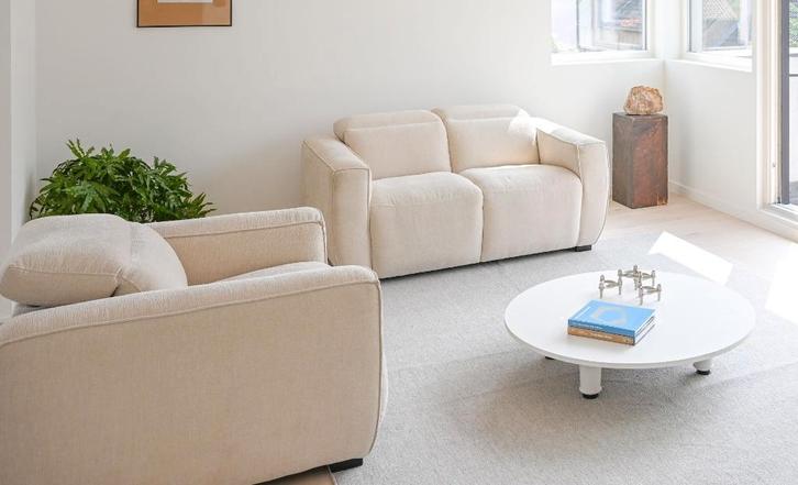 nieuwe écru zetels, relax eenzit en tweezit, Huis en Inrichting, Zetels | Zetels, Nieuw, Rechte bank, Driepersoons, 200 tot 250 cm