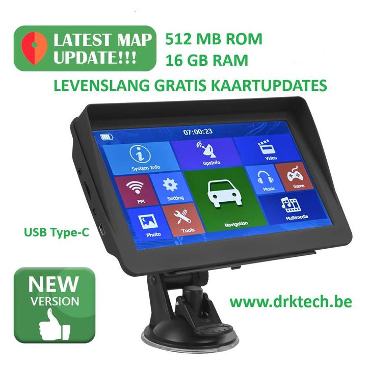 7" inch GPS Navigatiesysteem met Vast Zonnescherm-16GB-512MB, Caravanes & Camping, Caravanes Accessoires, Neuf, Enlèvement ou Envoi
