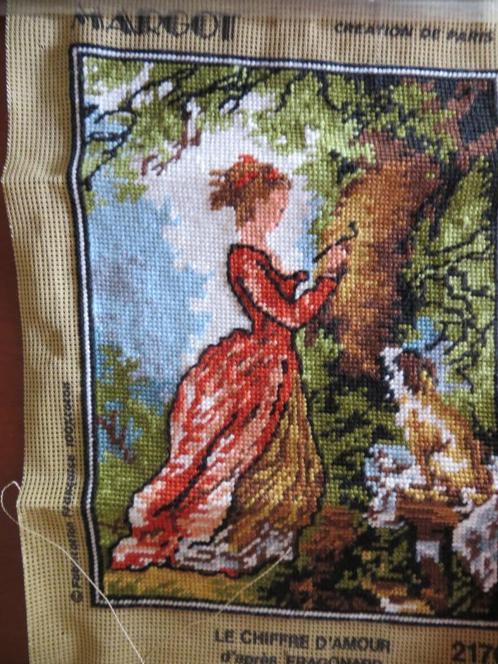 tapisserie - bijna afgewerkt-Le chiffre d'amour - Fragonard, Hobby en Vrije tijd, Borduren en Borduurmachines, Gebruikt, Overige typen