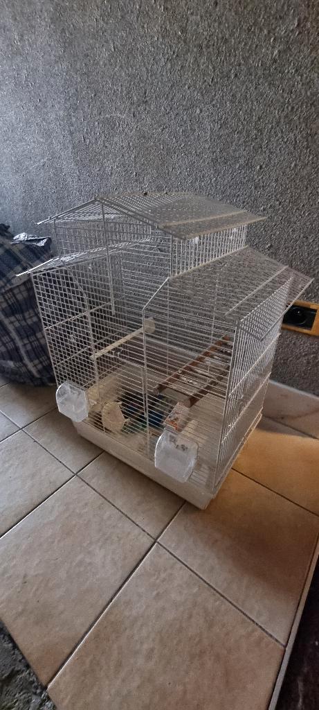 Vogelkooi met toebehoren, Dieren en Toebehoren, Vogels | Hokken en Kooien, Gebruikt, Vogelkooi, Aluminium, Ophalen