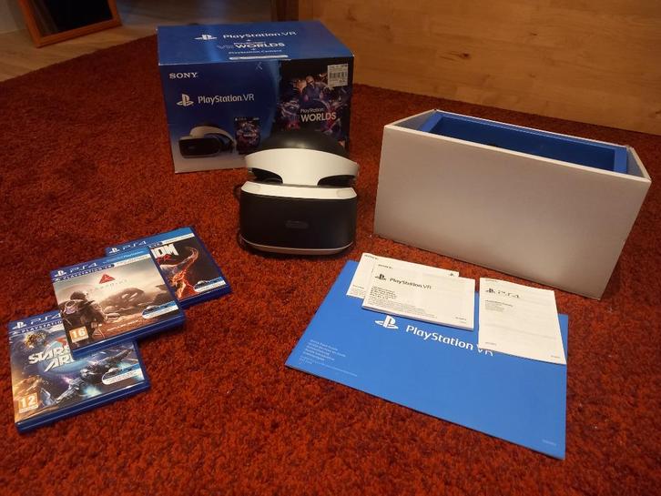 Playstation 4 VR-bril + 3 games., Games en Spelcomputers, Virtual Reality, Gebruikt, Sony PlayStation, VR-bril, Ophalen