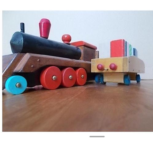 Treinen (3) in hout. Vintage jaren 50’., Antiek en Kunst, Antiek | Speelgoed, Ophalen of Verzenden