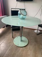 Design Mat glazen ronde tafel 4 persoons inox voet, Ophalen, Modern design, Gebruikt, 50 tot 100 cm