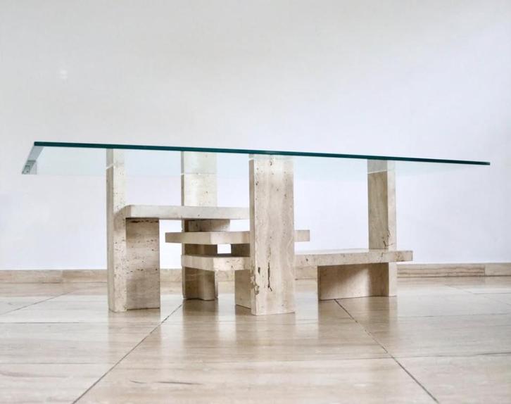 Willy Ballez coffee table - Vintage travertine salontafel, Antiquités & Art, Curiosités & Brocante, Enlèvement