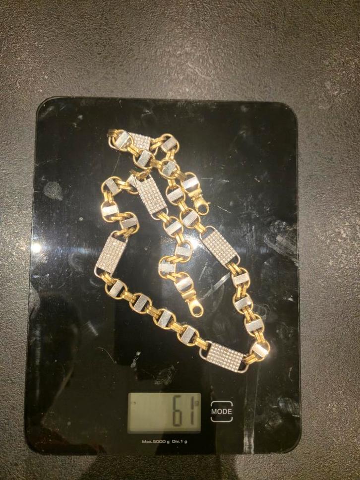 18k goud heren ketting 61gram, Handtassen en Accessoires, Kettingen, Nieuw, Goud, Geel, Met edelsteen, Ophalen