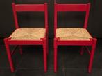 Vintage rode lak eetkamerstoelen met rotan zitting, 1970s, Huis en Inrichting, Ophalen, Riet of Rotan, Gebruikt, Twee