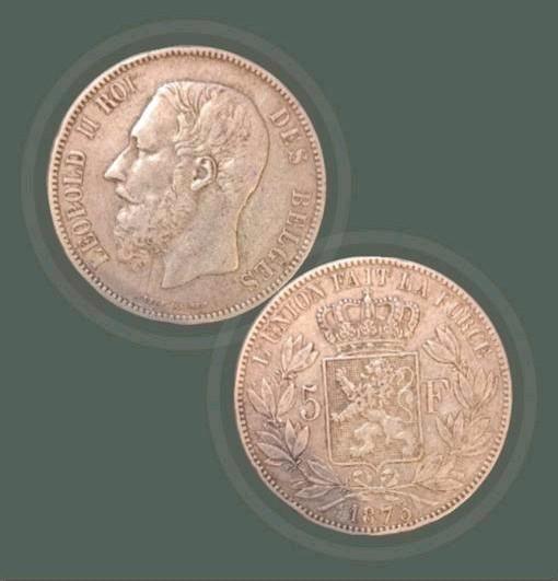 Belgie 5 franc - 1875, Postzegels en Munten, Munten | Nederland, Zilver, Ophalen