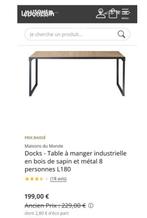 Vends table type indus L180, Huis en Inrichting, Tafels | Sidetables, Ophalen, Gebruikt