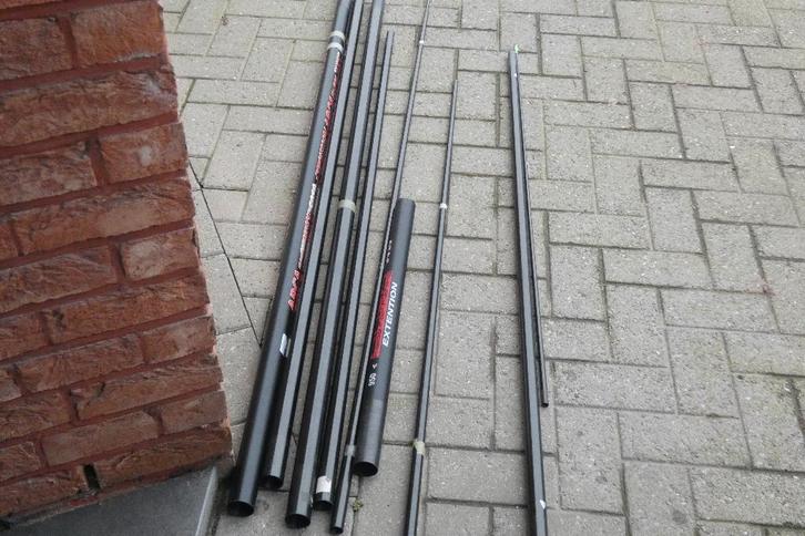 2hengels 9.5en 7.5m met rekker en t opstukken, Watersport en Boten, Hengelsport | Witvissen, Gebruikt, Vaste hengel, Ophalen