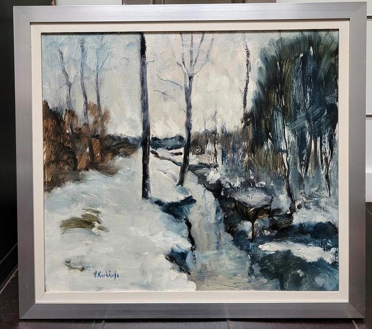 Vic KERKHOFS, Winter in de Limburgse Kempen, Antiek en Kunst, Kunst | Schilderijen | Klassiek, Ophalen of Verzenden