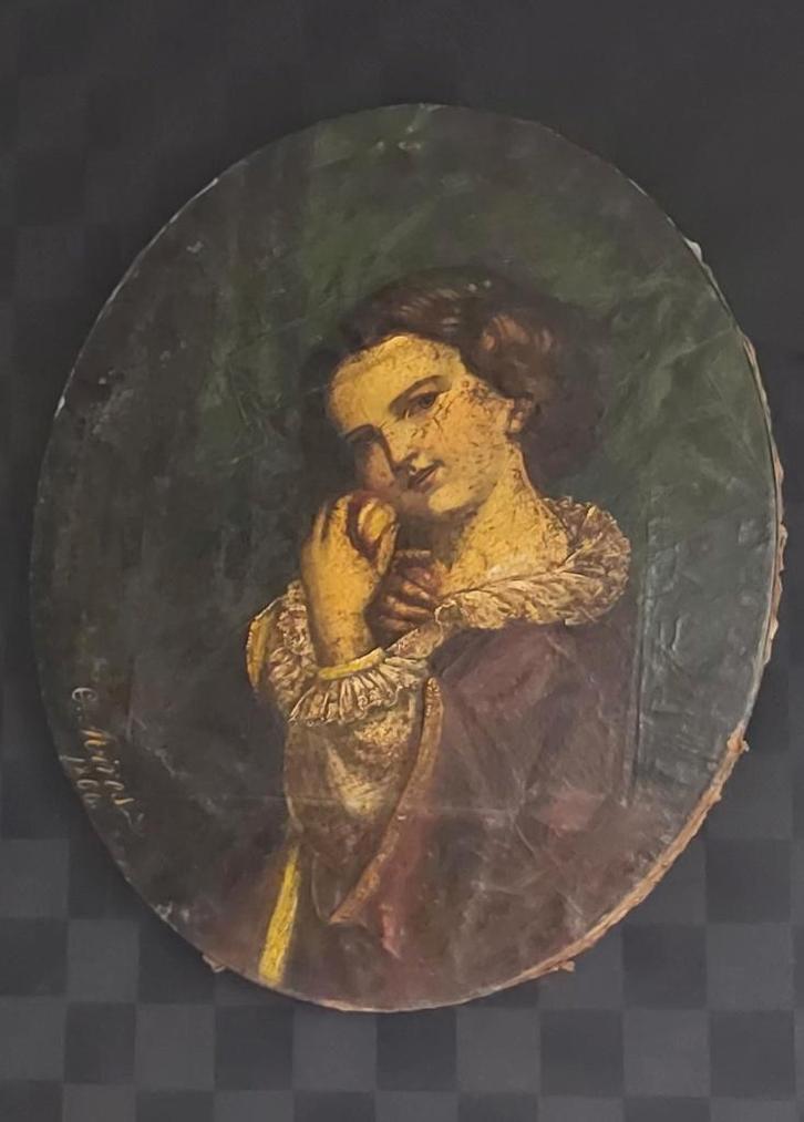 Prachtig oud ovaal olieverf portretschilderij 1866 C. Mires, Antiquités & Art, Art | Peinture | Classique, Enlèvement ou Envoi