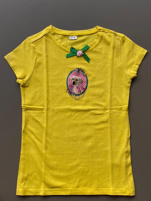 Geel t-shirt met hondjes print 122-128, Kinderen en Baby's, Kinderkleding | Maat 128, Zo goed als nieuw, Meisje, Shirt of Longsleeve