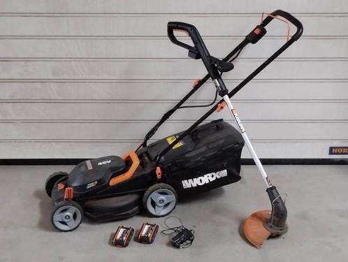 grasmaaier + trimmer + accuboor + 4 batterijen, Tuin en Terras, Grasmaaiers, Zo goed als nieuw, Ophalen of Verzenden