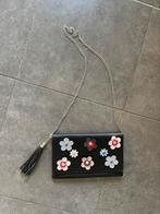 Zwart schoudertasje met bloemen, Handtassen en Accessoires, Tassen | Damestassen, Ophalen of Verzenden, Zo goed als nieuw, Zwart