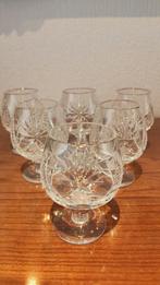 6 antieke handgeslepen Boheems kristallen cognac glazen, Verzenden