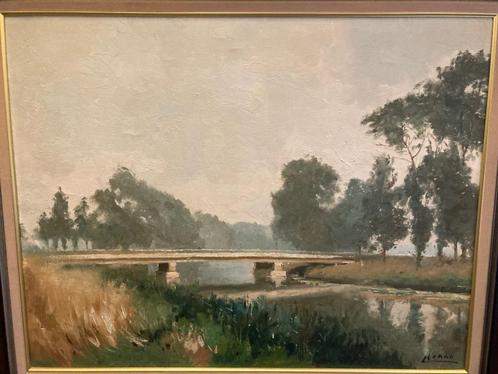 Louis HENNO - Le Pont - Huile sur toile, Antiek en Kunst, Kunst | Schilderijen | Klassiek, Ophalen