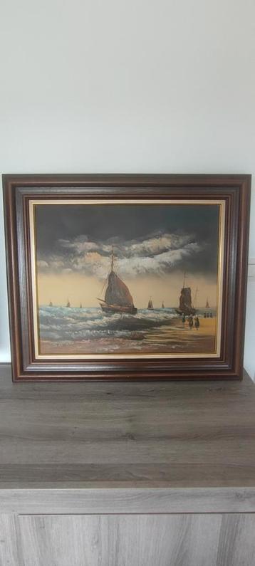 Olie schilderij op doek zeegezicht van de schilder J.Kok beschikbaar voor biedingen