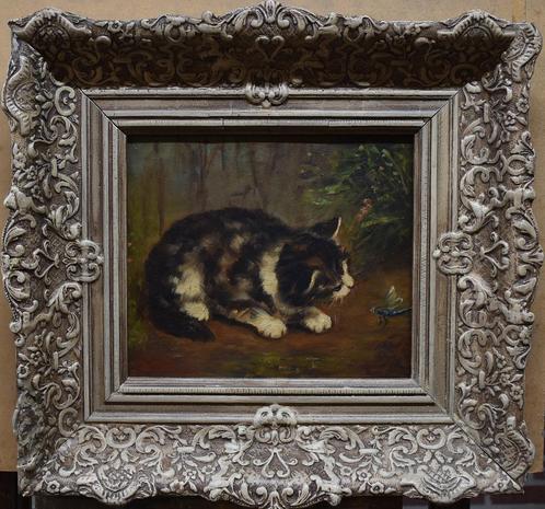 Schilderij speelse kitten met een libelle Benno Kögl, Antiek en Kunst, Kunst | Schilderijen | Klassiek, Ophalen of Verzenden