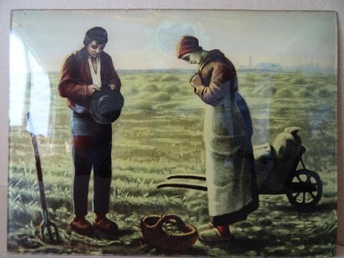 Het Angelus achter bol glas 24x18 antieke prent Het Angelus, Antiek en Kunst, Antiek | Religieuze voorwerpen, Verzenden