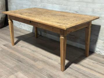 Authentieke boerentafel - 179 x 90 cm + 79 cm hoog / 1 lade, Huis en Inrichting, Tafels | Eettafels, Eikenhout, Vijf personen of meer