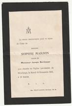 Faire-part décès Sophie MASSON Vve Balthazar Havelange 1931, Carte de condoléances, Envoi