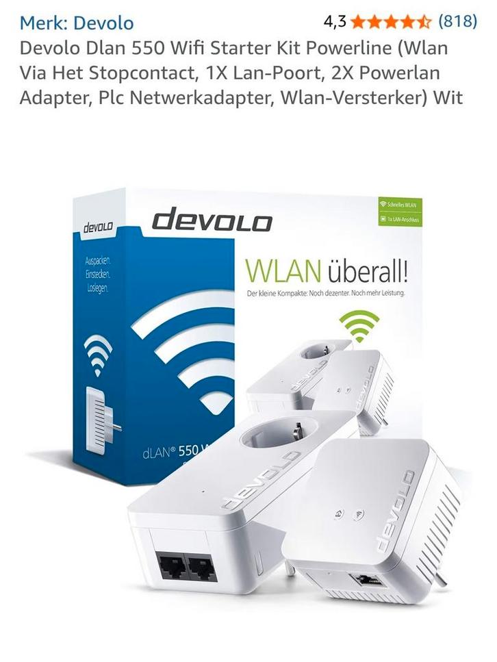 Devolo Dlan 550 Wifi Starter Kit Powerline, Computers en Software, Powerlines, Ophalen of Verzenden