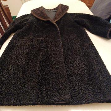 zwarte lange astrakan mantel, Enlèvement, Comme neuf, Taille 46/48 (XL) ou plus grande, Noir
