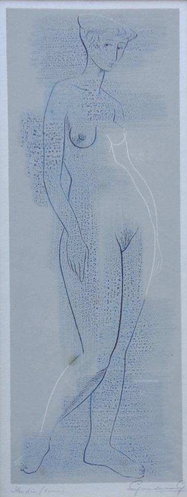 GERARD GAUDAEN / NAAKTE VROUW / KLEURLINO / 49x27cm / KADER, Antiek en Kunst, Kunst | Litho's en Zeefdrukken, Ophalen of Verzenden